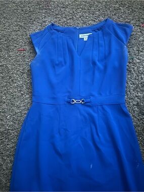Shelby & Palmer Cobalt Blue Pleated-Neck Belted Midi Dress
